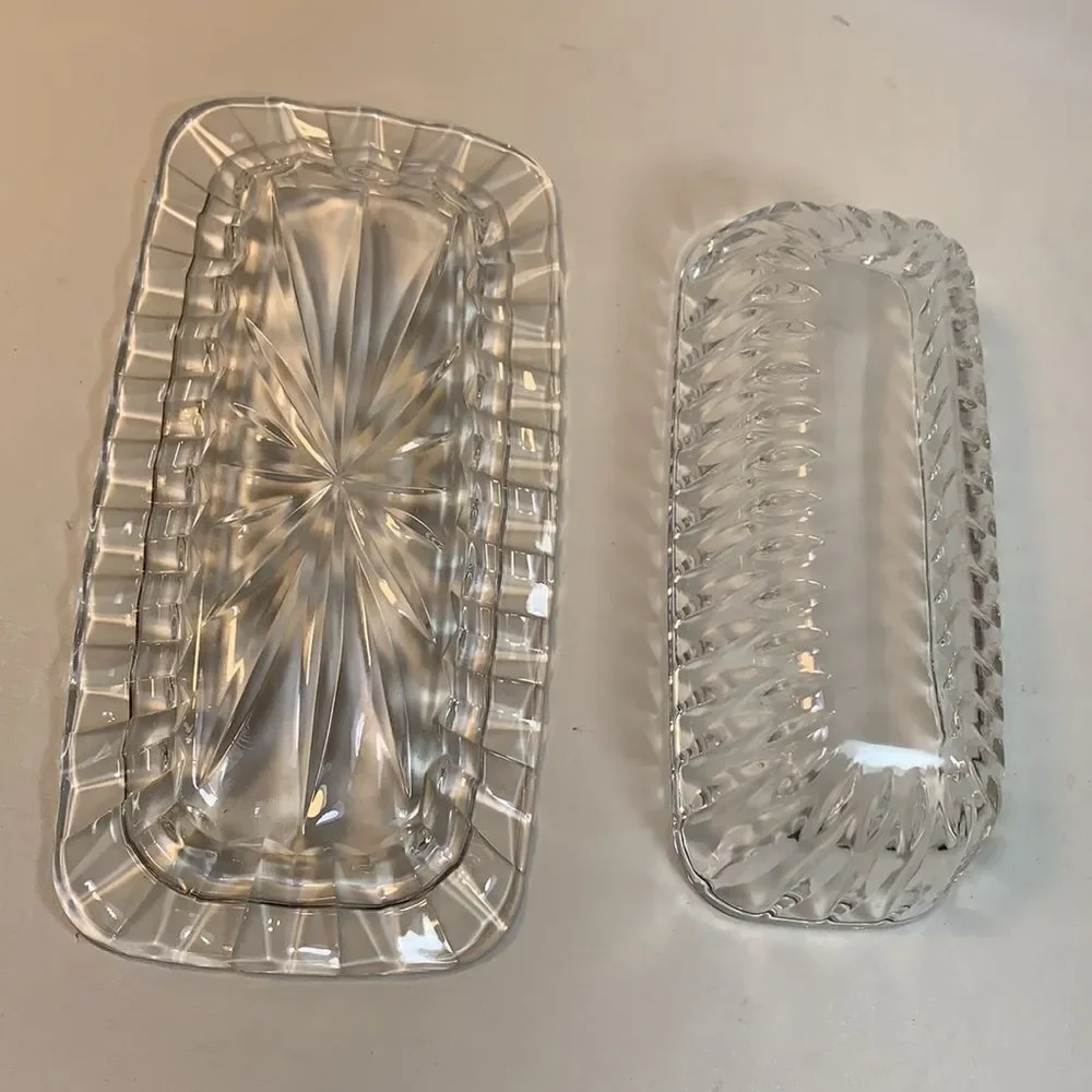 Clear Glass Starburst Ribbed Butter Dish & Lid Vintage Home Kitchen Decor